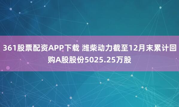 361股票配资APP下载 潍柴动力截至12月末累计回购A股股份5025.25万股